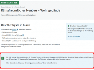 Neuerung beim Klimafreundlichen Neubau